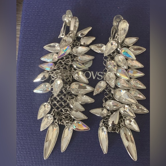 Swarovski Silver Drop Clip On Earrings - Picture 2 of 4
